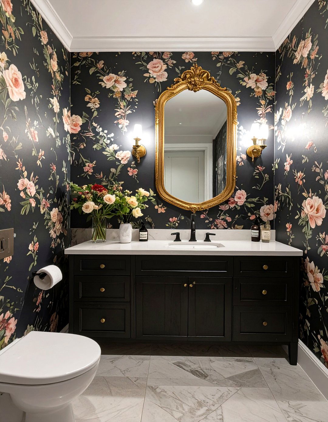 Moody Florals Half Bathroom - 30 half bathroom ideas