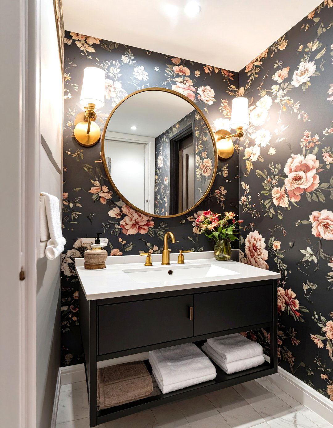 Moody Florals Half Bathroom - 30 half bathroom remodel ideas