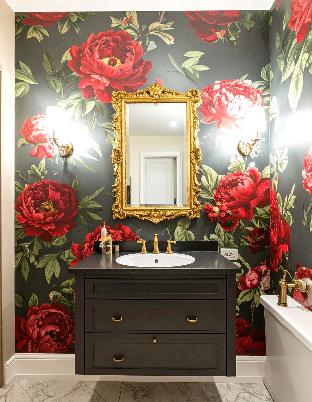 Moody Florals Half Bathroom - 30 half bathroom wallpaper ideas