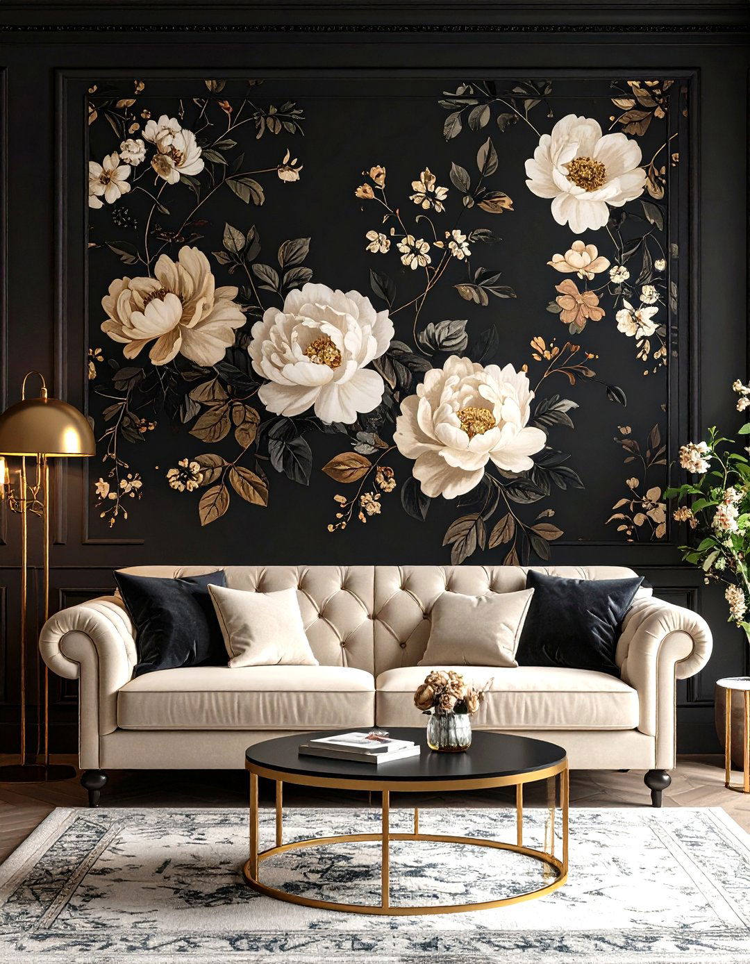 Moody Florals Living Room - 30 living room wallpaper ideas