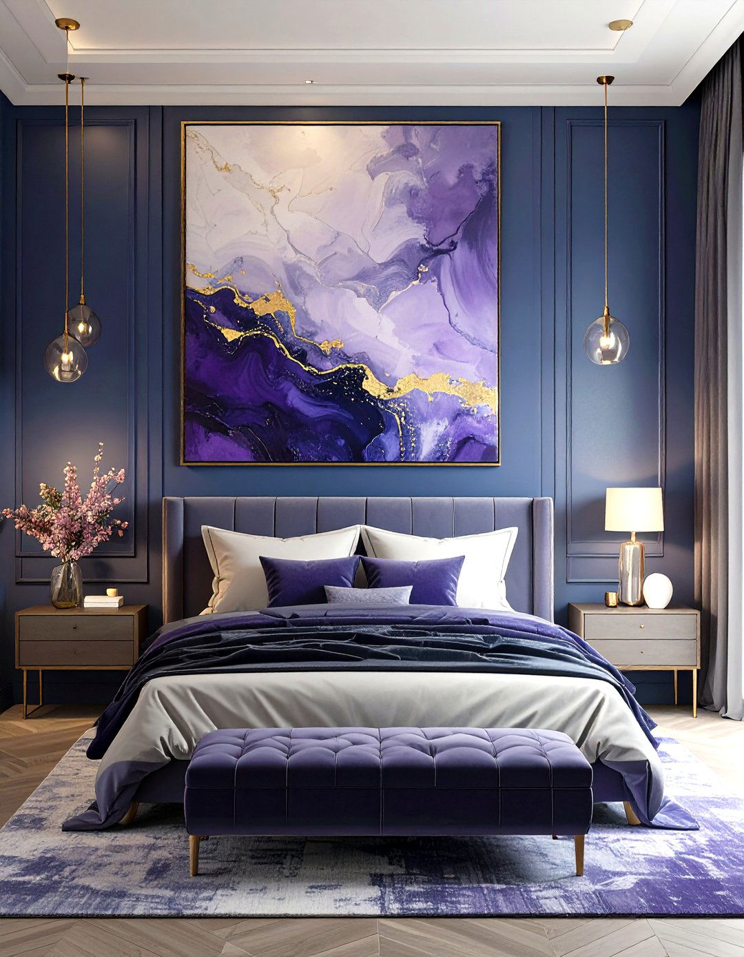 Moody Indigo and Violet Bedroom - 30 modern purple bedroom ideas