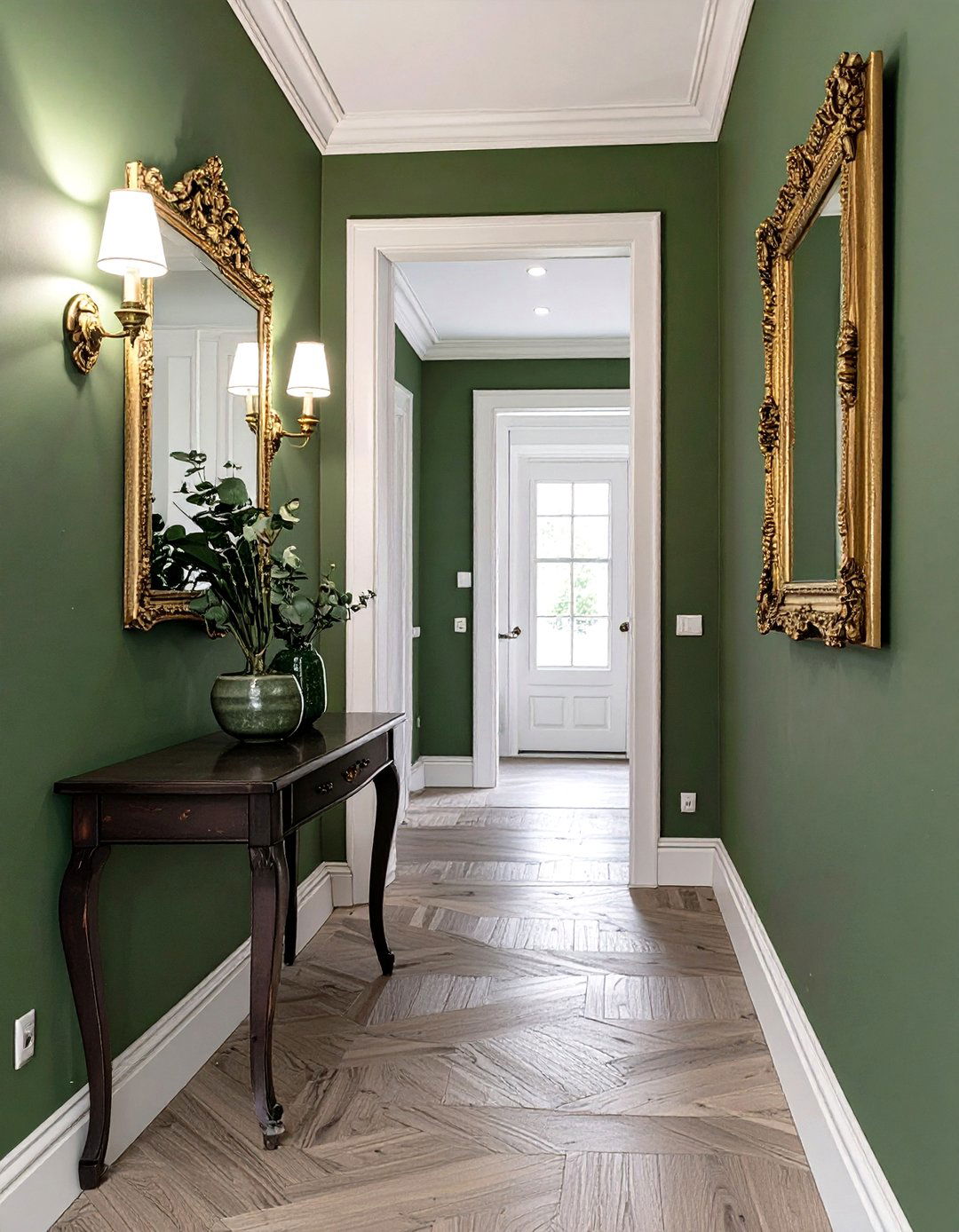 Moody Olive Green Hallway - 30 hallway paint ideas