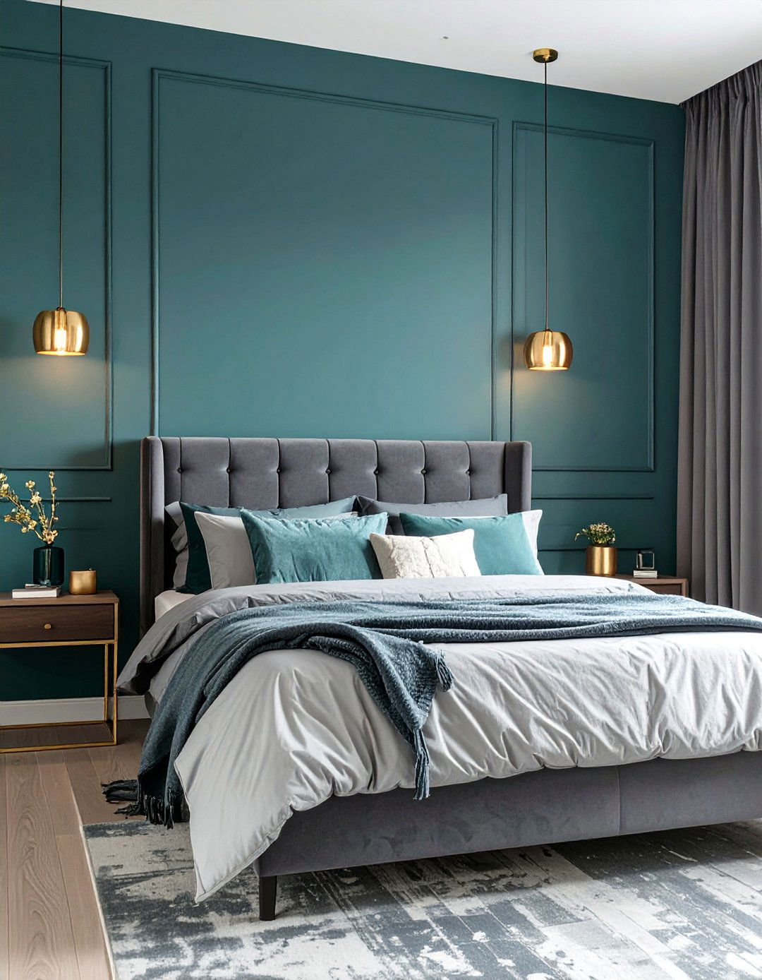 Moody Teal and Gray Bedroom - 30 blue bedroom ideas
