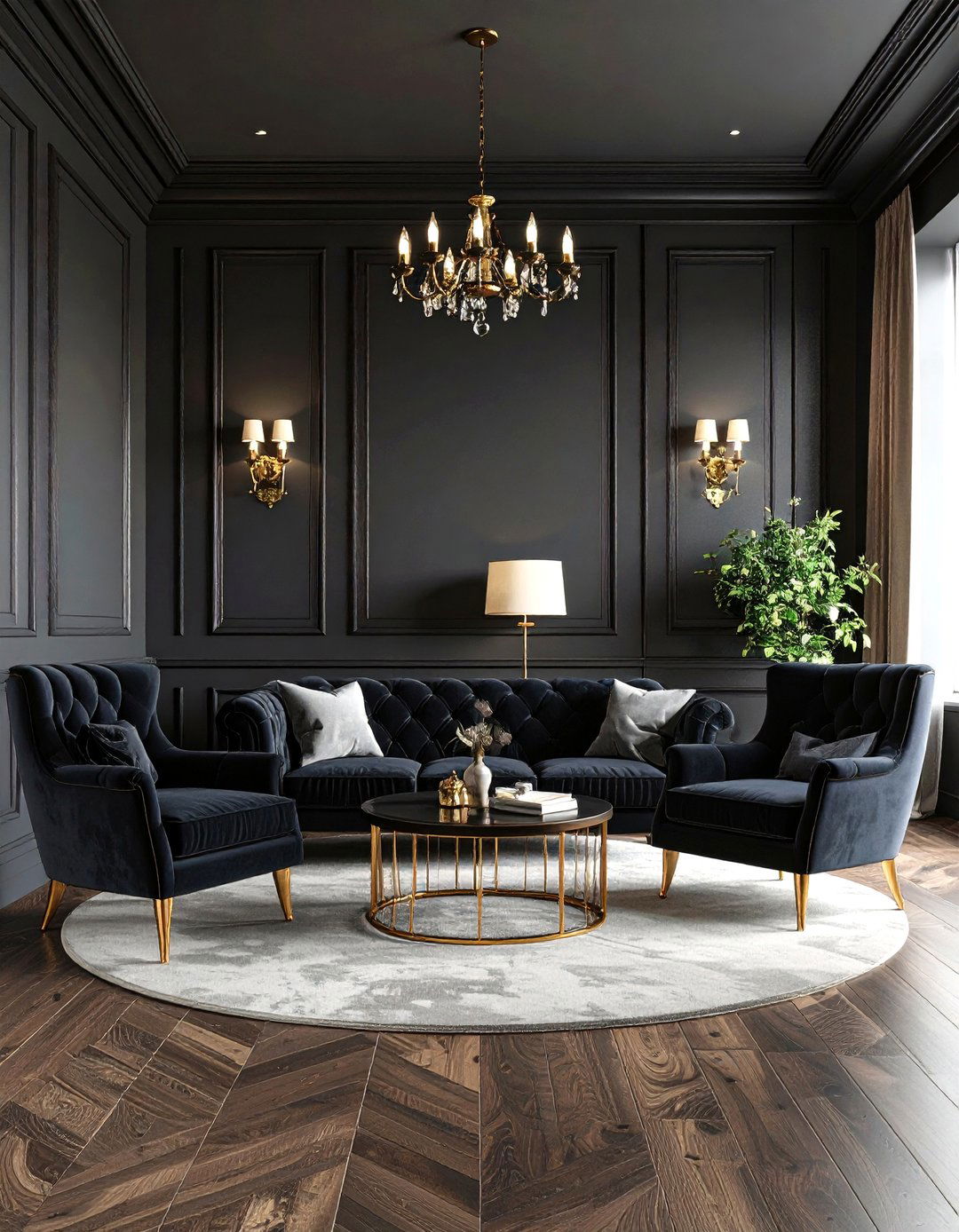 Moody and Dramatic Dark Wainscoting - 30 living room wainscoting ideas