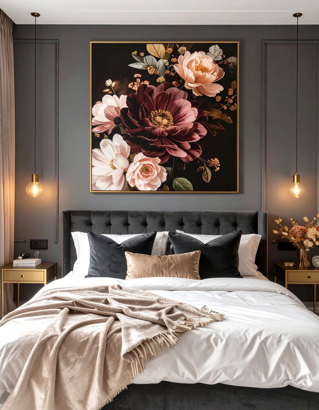 Moody and Dramatic Floral Bedroom - 30 master bedroom pictures above bed ideas