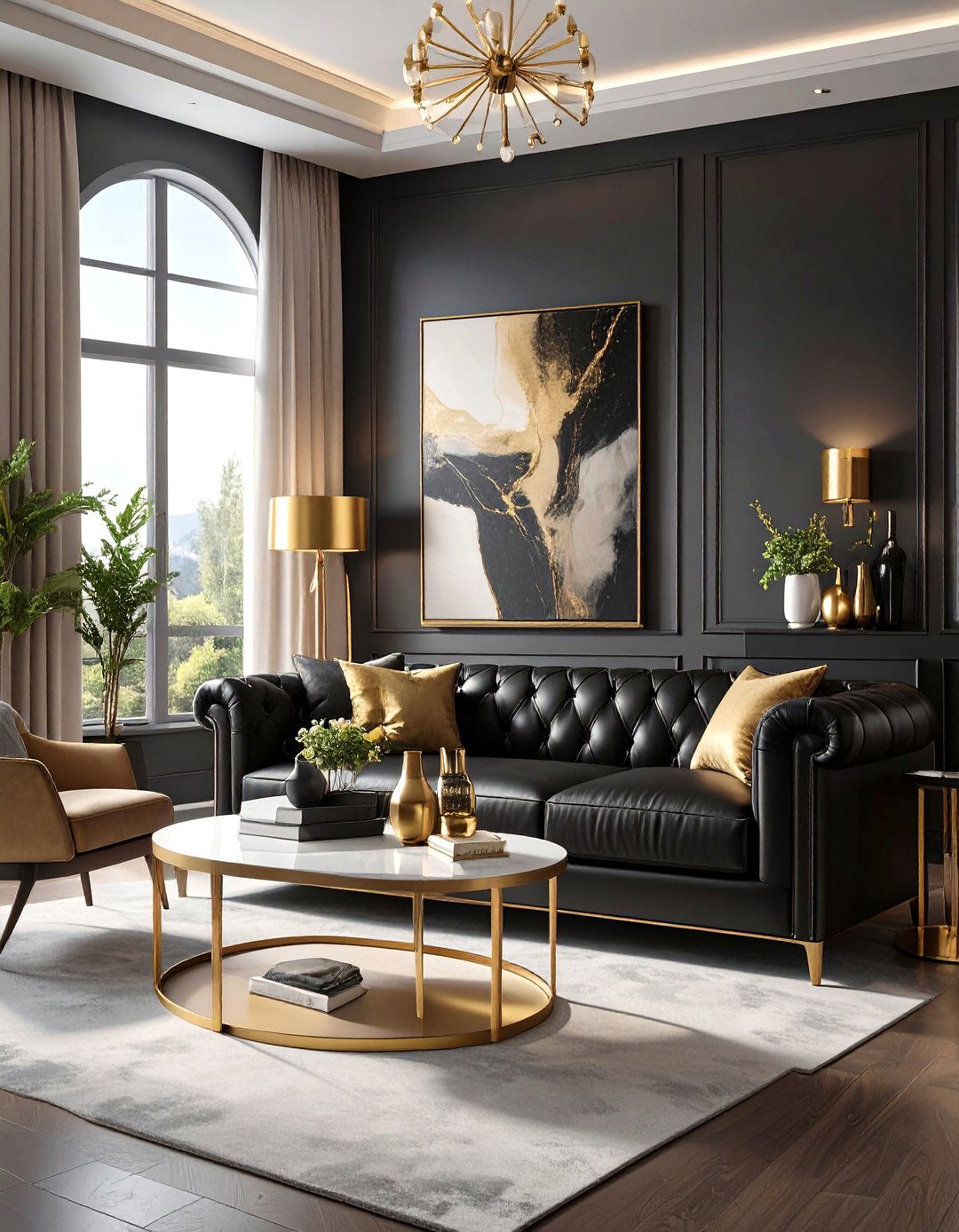 Moody and Masculine Living Room - 30 black and gold living room ideas