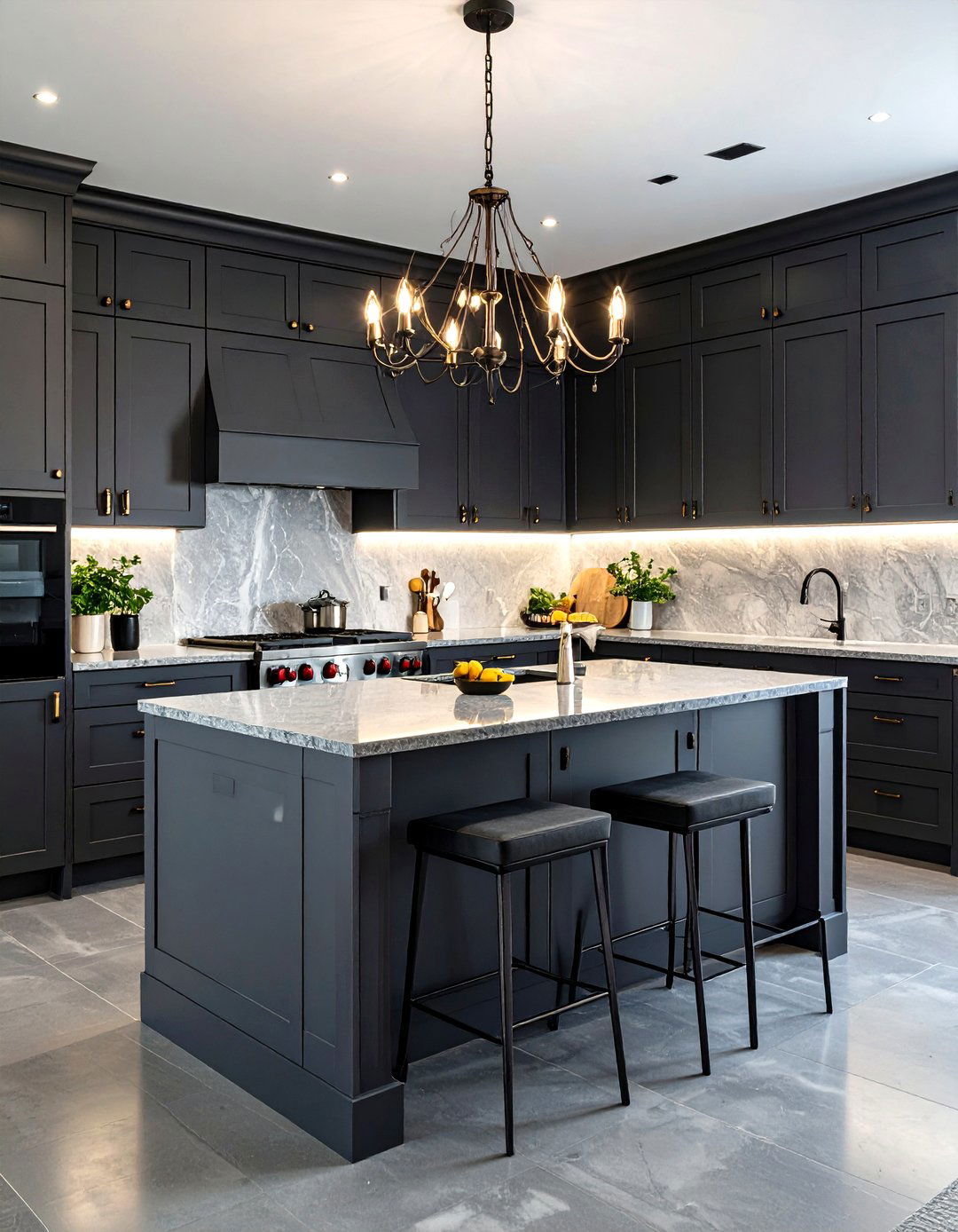 Moody and Monochromatic Dark Grey Kitchen - 30 grey kitchen cabinets ideas