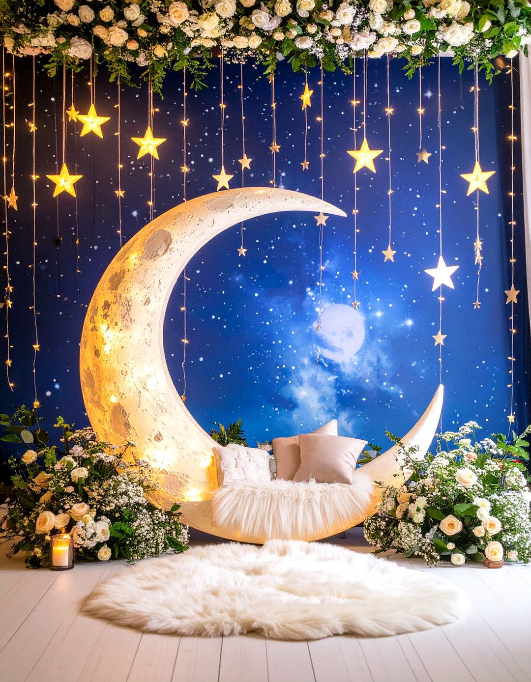 Moon and Back Love Theme - 30 baby shower backdrop ideas