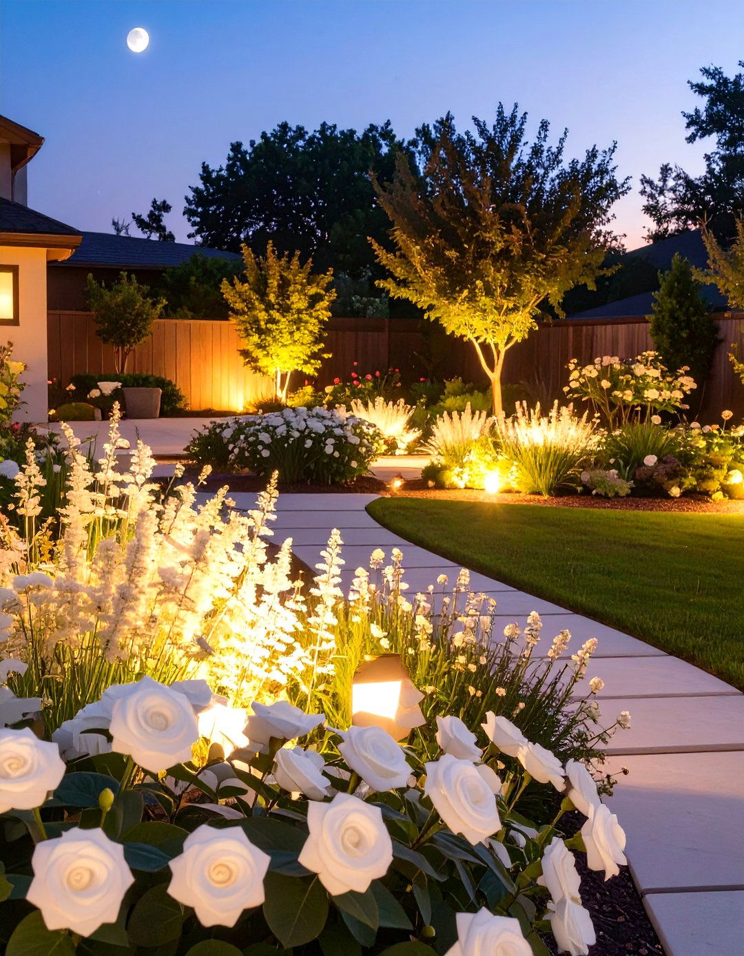Moonlight Garden with White Flowers - 30 outdoor landscaping ideas