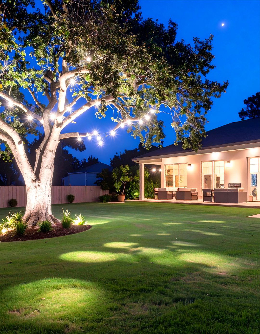 Moonlighting Effect From Treetops - 30 outdoor light ideas