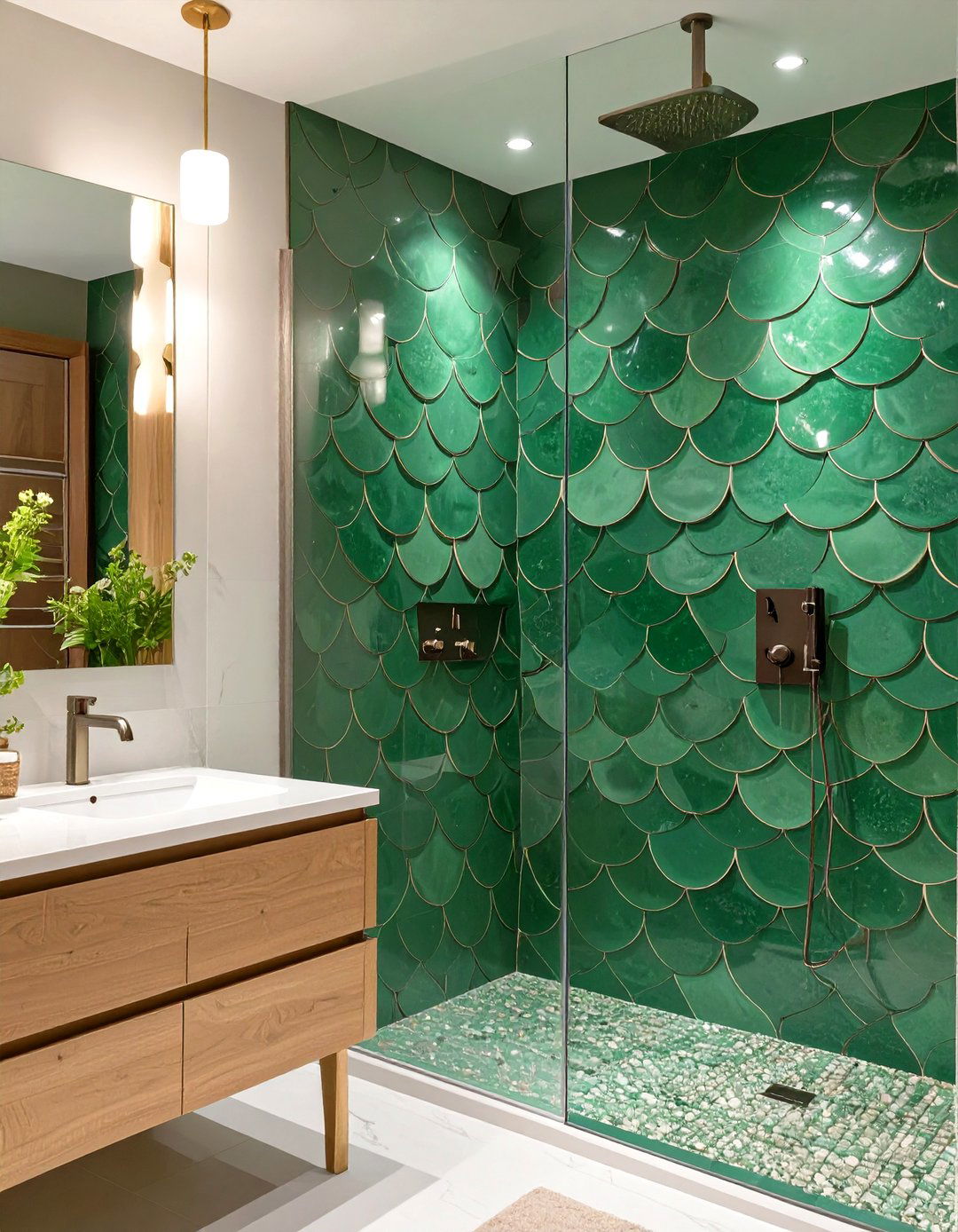 Moroccan Fish Scale Tile Wall - 30 bathroom accent wall ideas