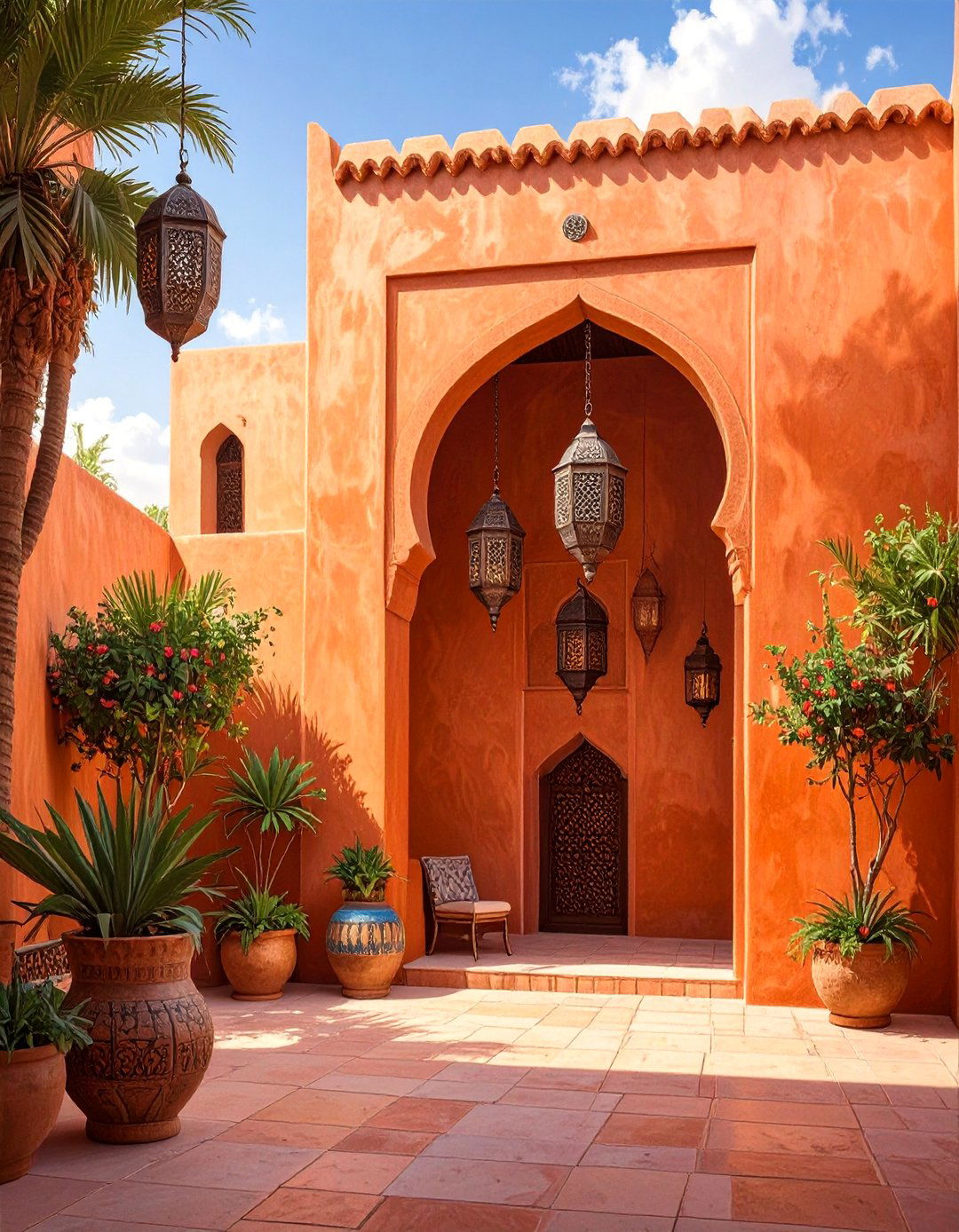 Moroccan Inspired Plaster Wall with Lanterns - 30 backyard wall ideas
