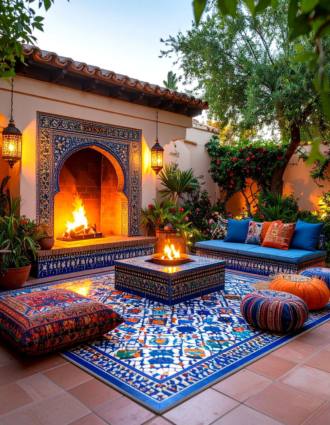 Moroccan Inspired Tiled Fireplace - 30 backyard fireplace ideas
