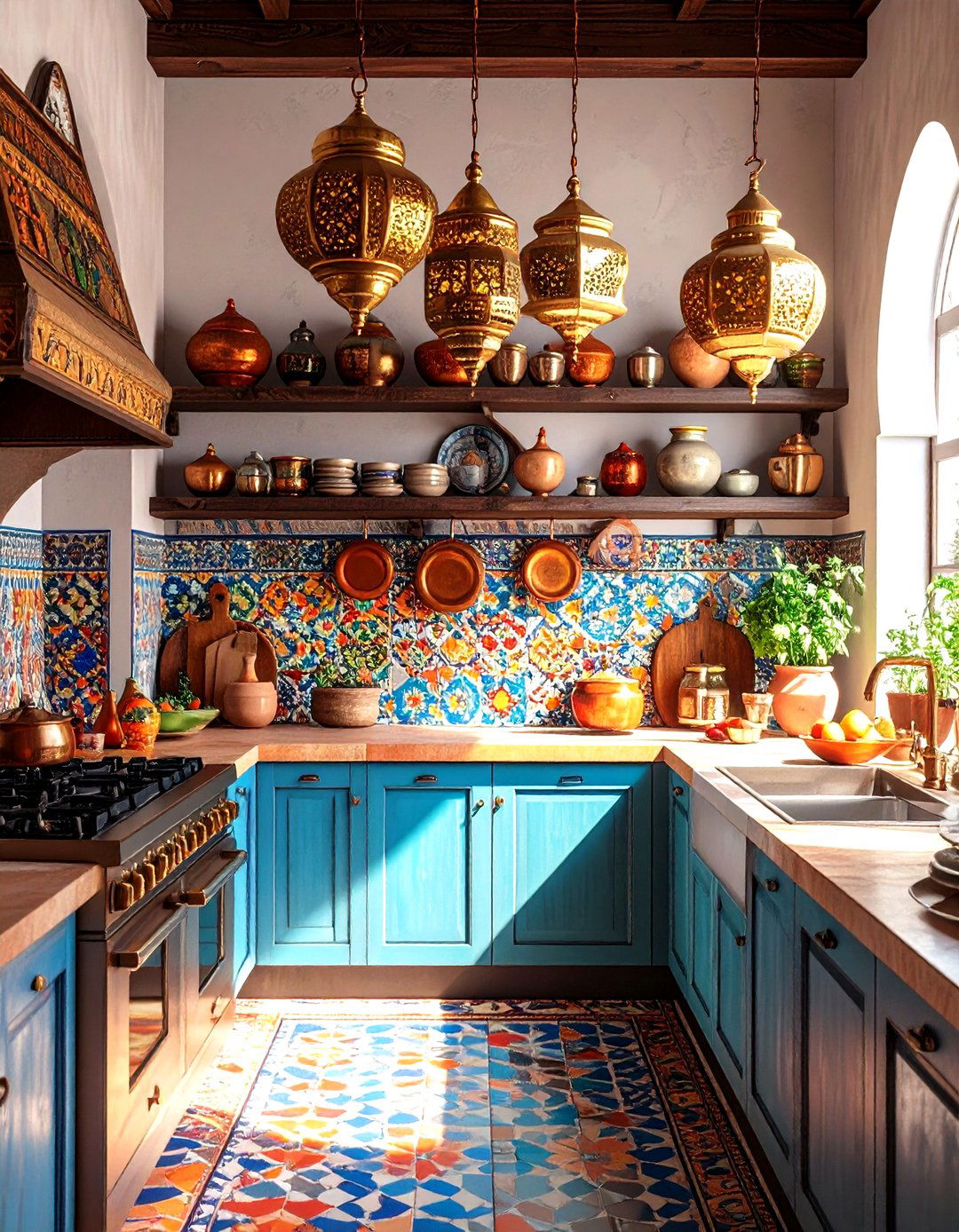 Moroccan Kitchen with Colorful Tiles - 30 kitchen wall decor ideas