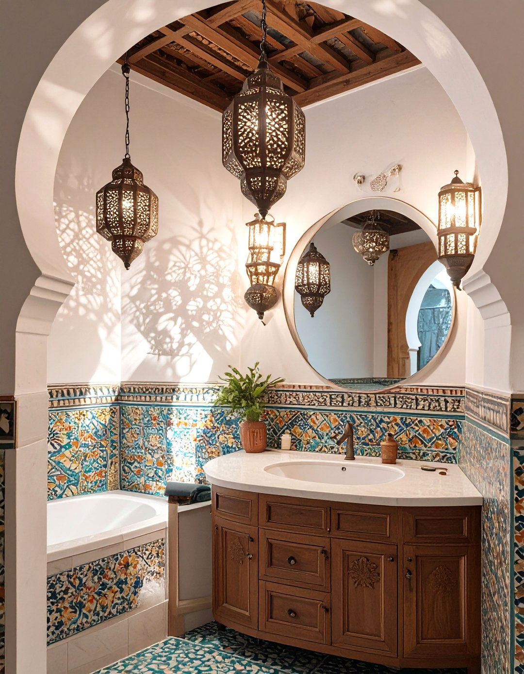 Moroccan Pierced Metal Lanterns - 30 bathroom vanity lighting ideas