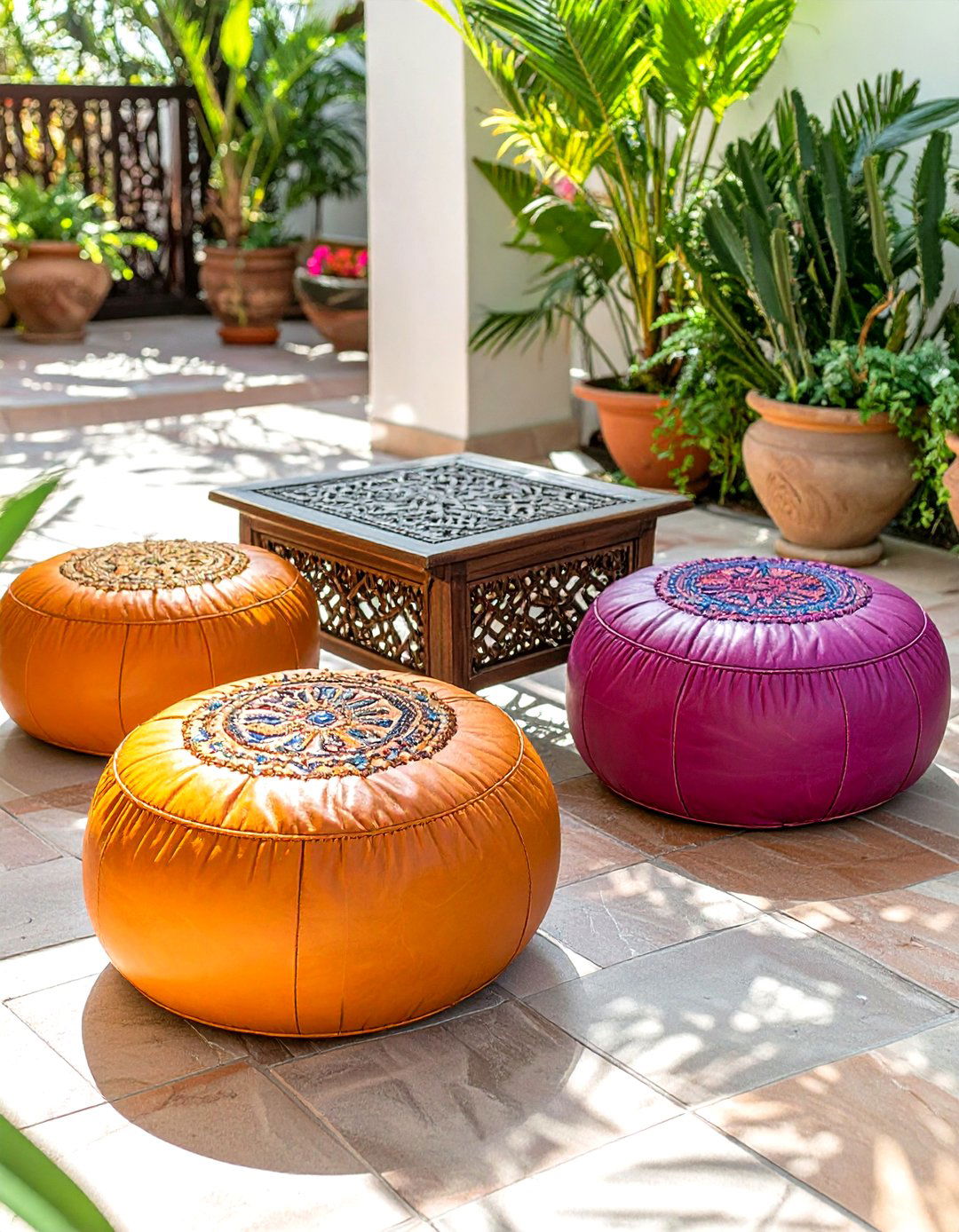Moroccan Style Floor Poufs - 30 outdoor decor ideas