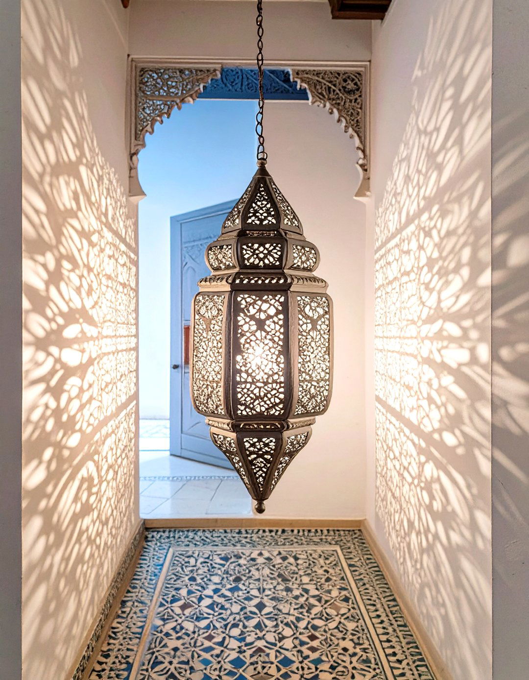 Moroccan Style Pierced Metal Lantern - 30 small entryway lighting ideas