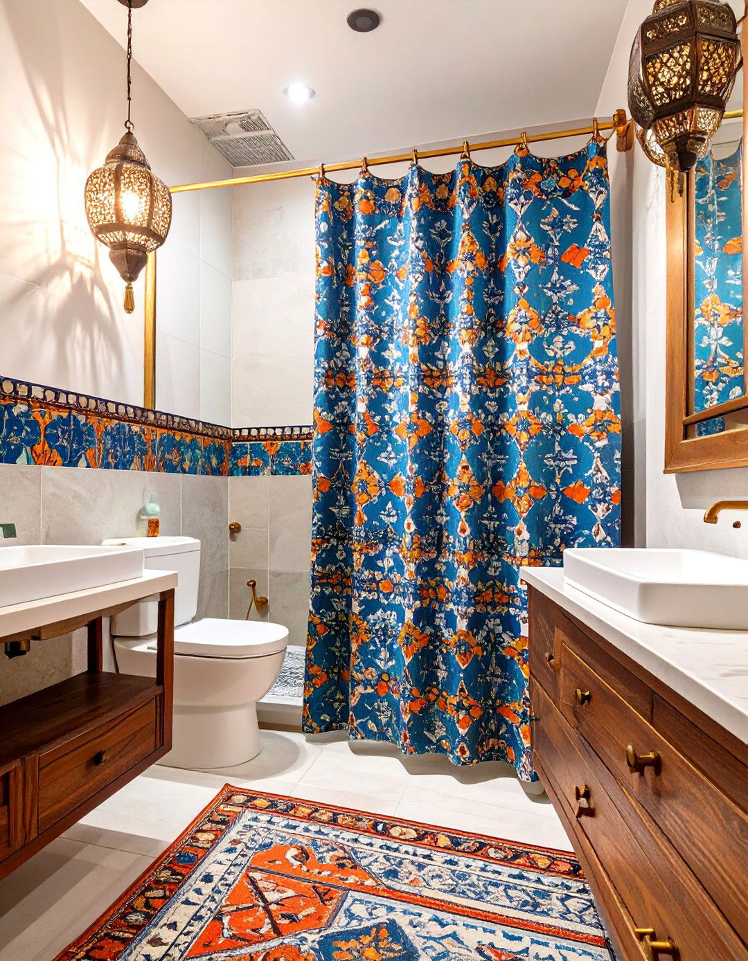 Moroccan Tile Pattern Curtain - 30 bathroom curtains ideas