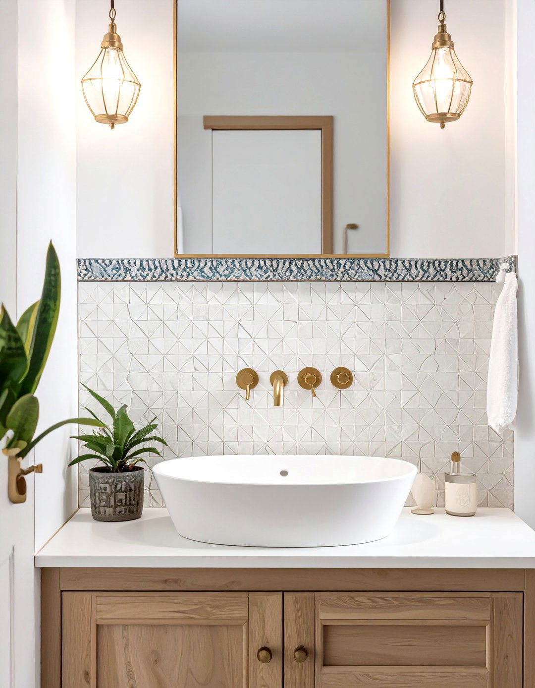 Moroccan Zellige Tile Accent Wall - 30 small bathroom accent wall ideas