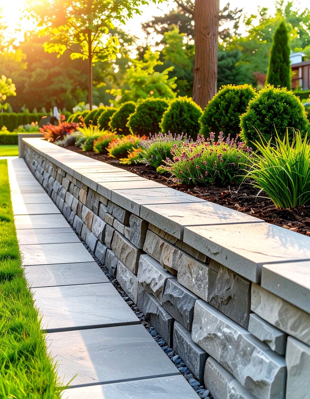 Mortared Stone Retaining Wall - 30 simple retaining wall ideas for sloped backyard