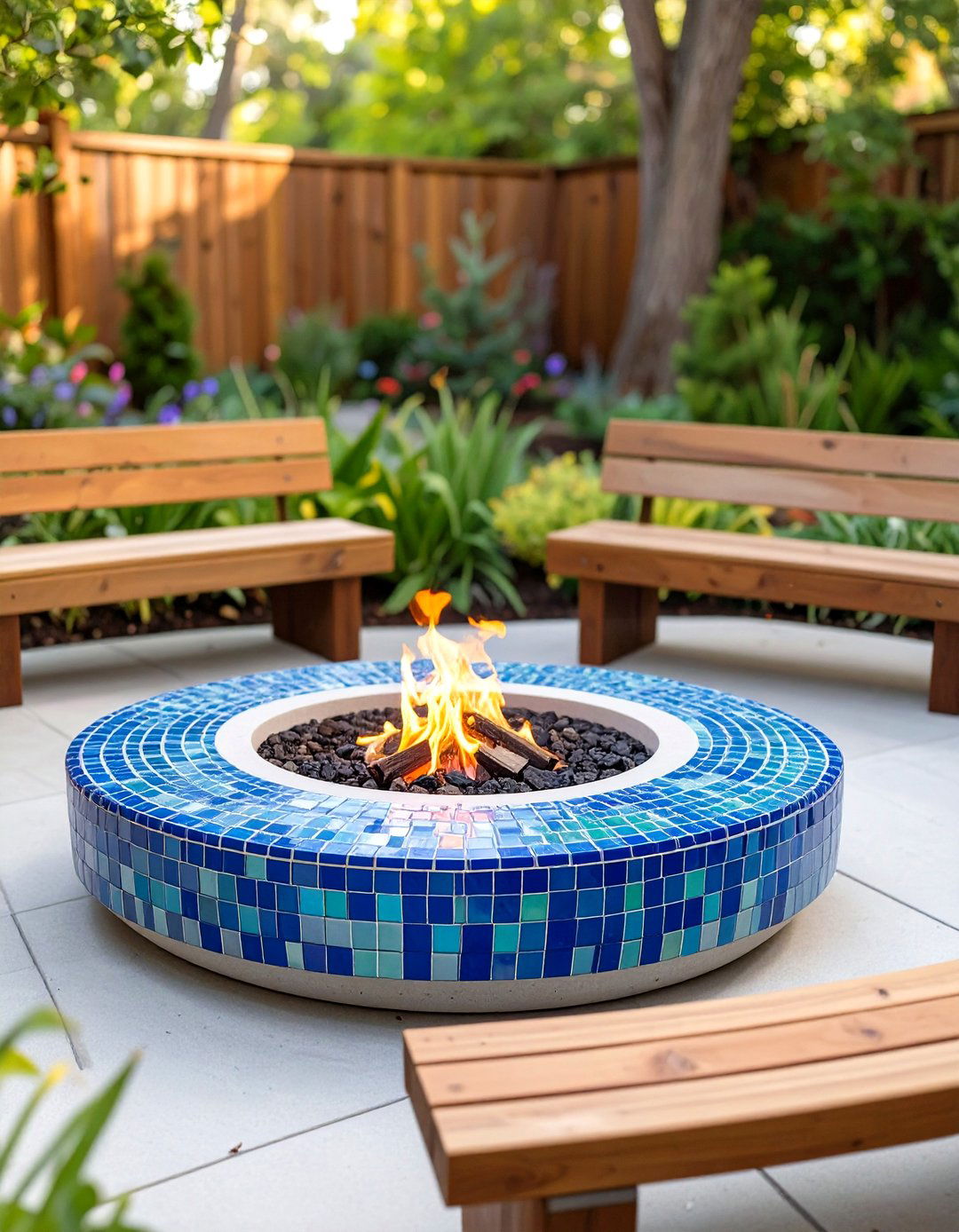 Mosaic Tile Fire Pit - 30 small backyard fire pit ideas landscaping