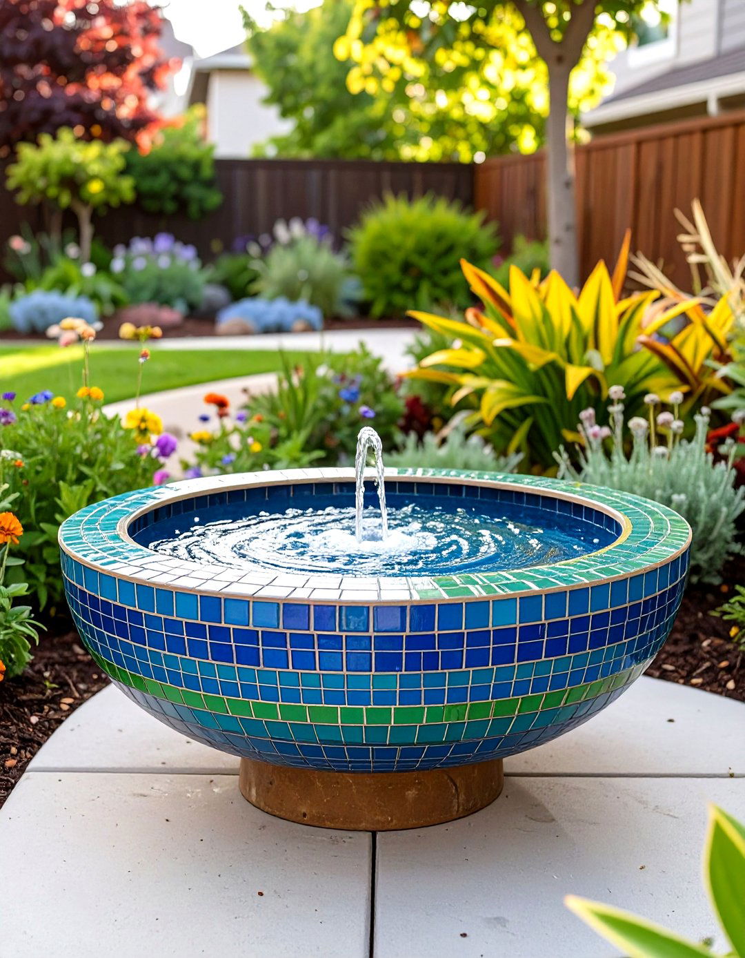 Mosaic Tile Front Yard Fountain - 30 small front yard fountain ideas
