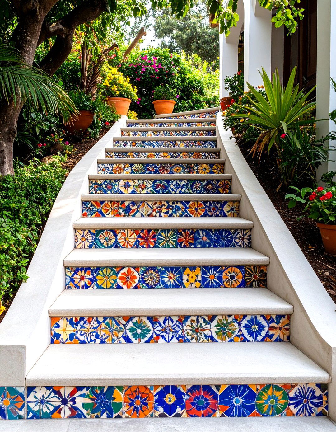 Mosaic Tile Riser 30 Patio Steps Ideas for a Beautiful Yard Entrance - We Love Home Blog