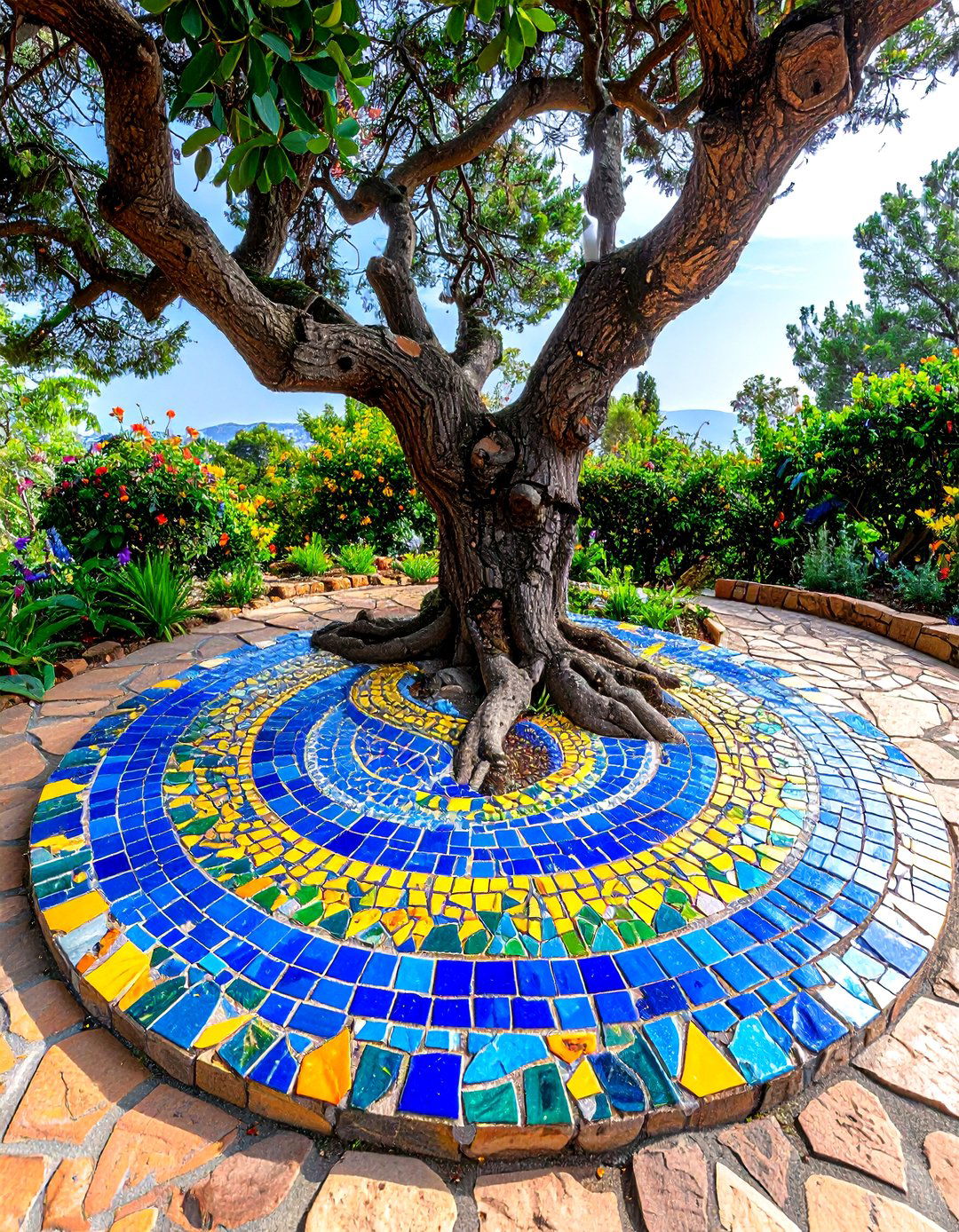 Mosaic Tile Tree Ring - 30 landscape tree ring ideas