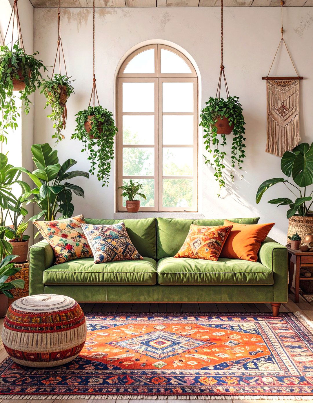 Moss Green Couch In A Bohemian Setting - 30 green couch living room ideas