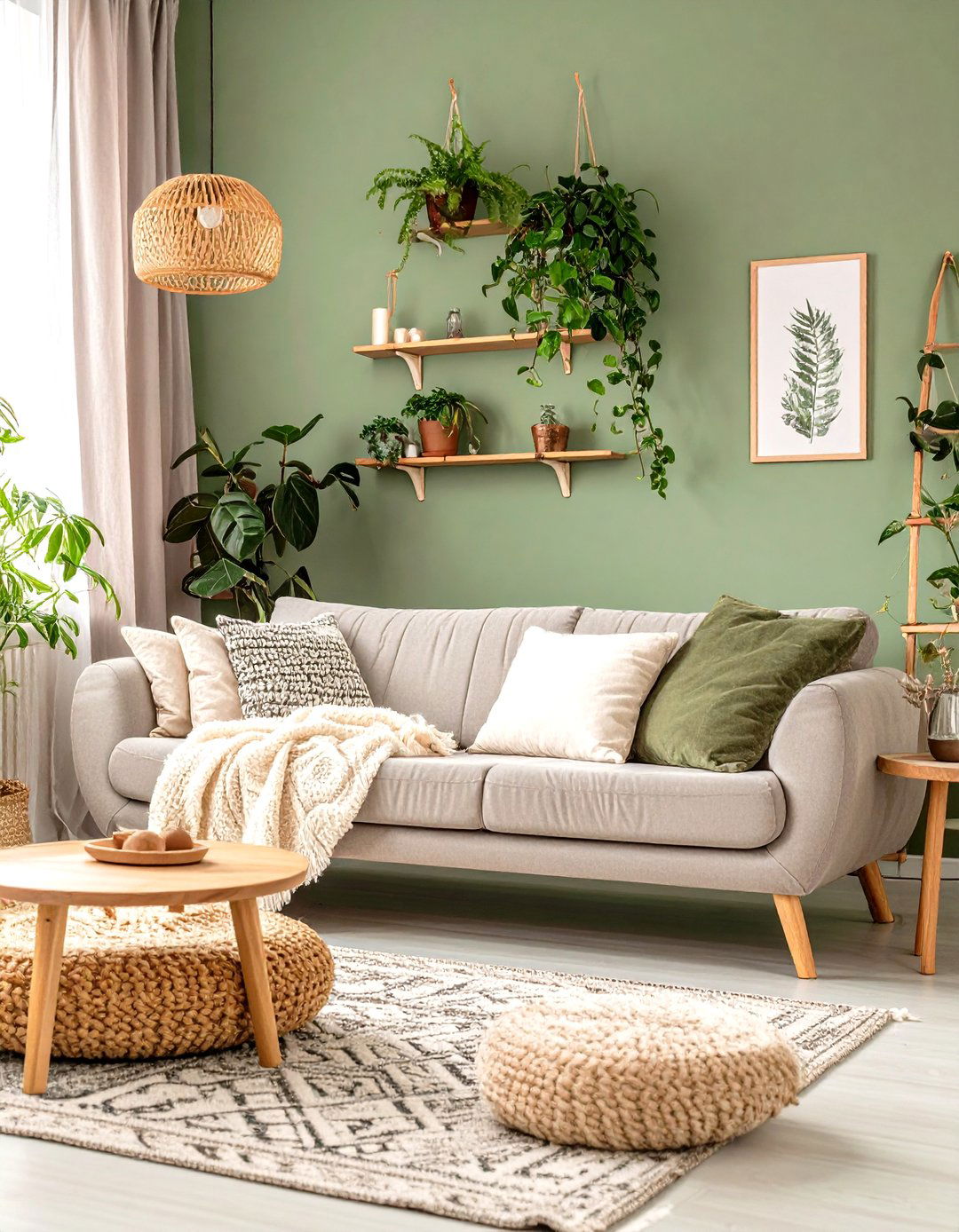 Moss Green Scandinavian Living Room - 30 green living room ideas