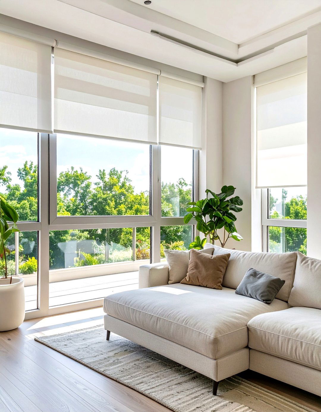 Motorized Roller Shades for Modern Convenience - 30 window treatment ideas for living room