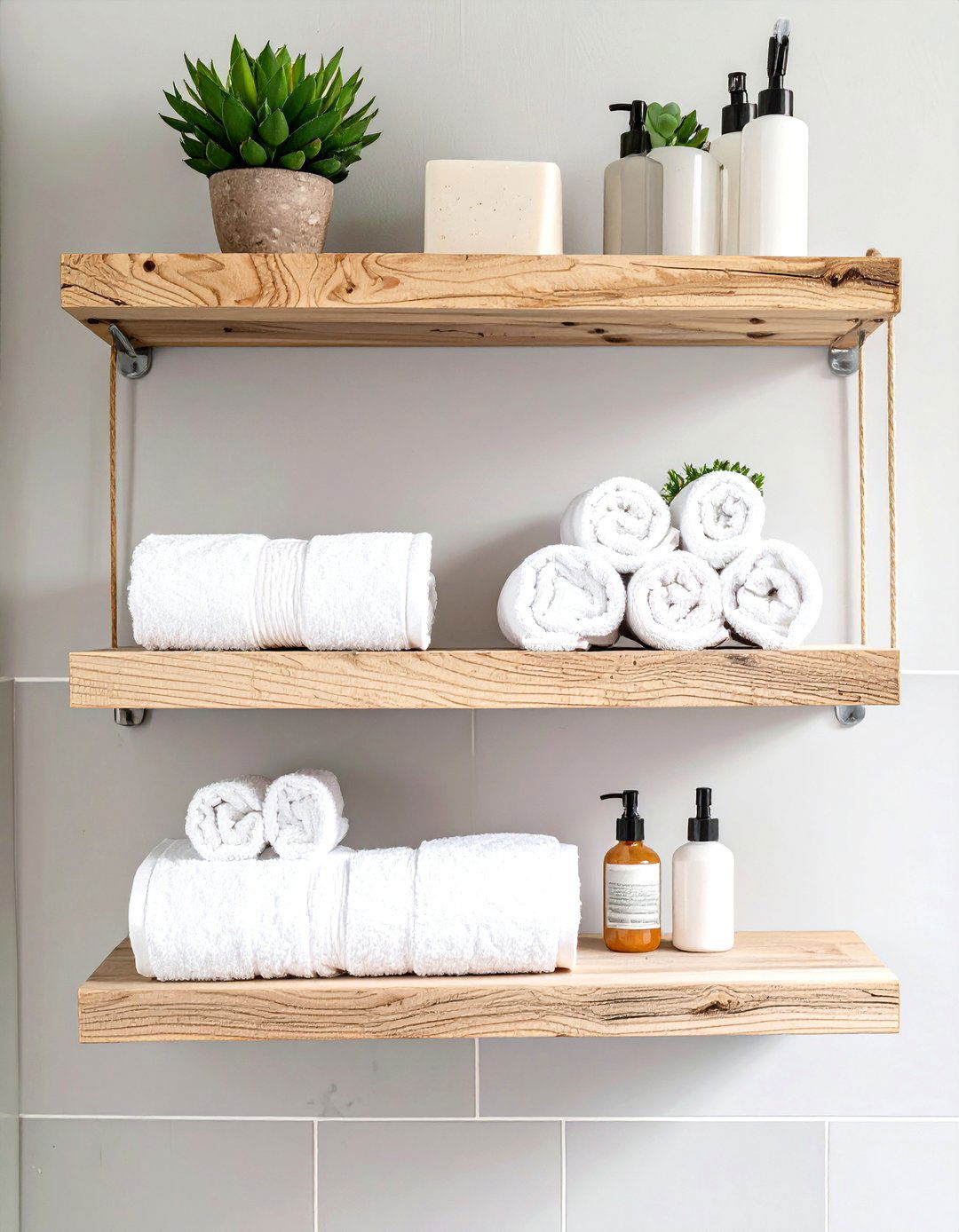 Mount Floating Shelves for an Airy Feel - 30 spa like bathroom ideas