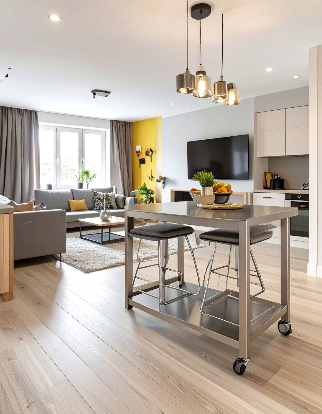 Movable Kitchen Island or Cart as a Dining Table - 30 small living room ideas with tv and dining table