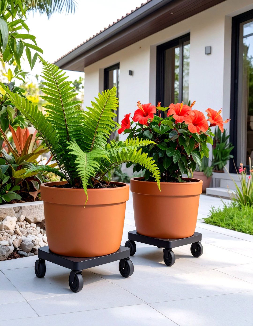 Movable Planters on Wheels - 30 small backyard garden ideas