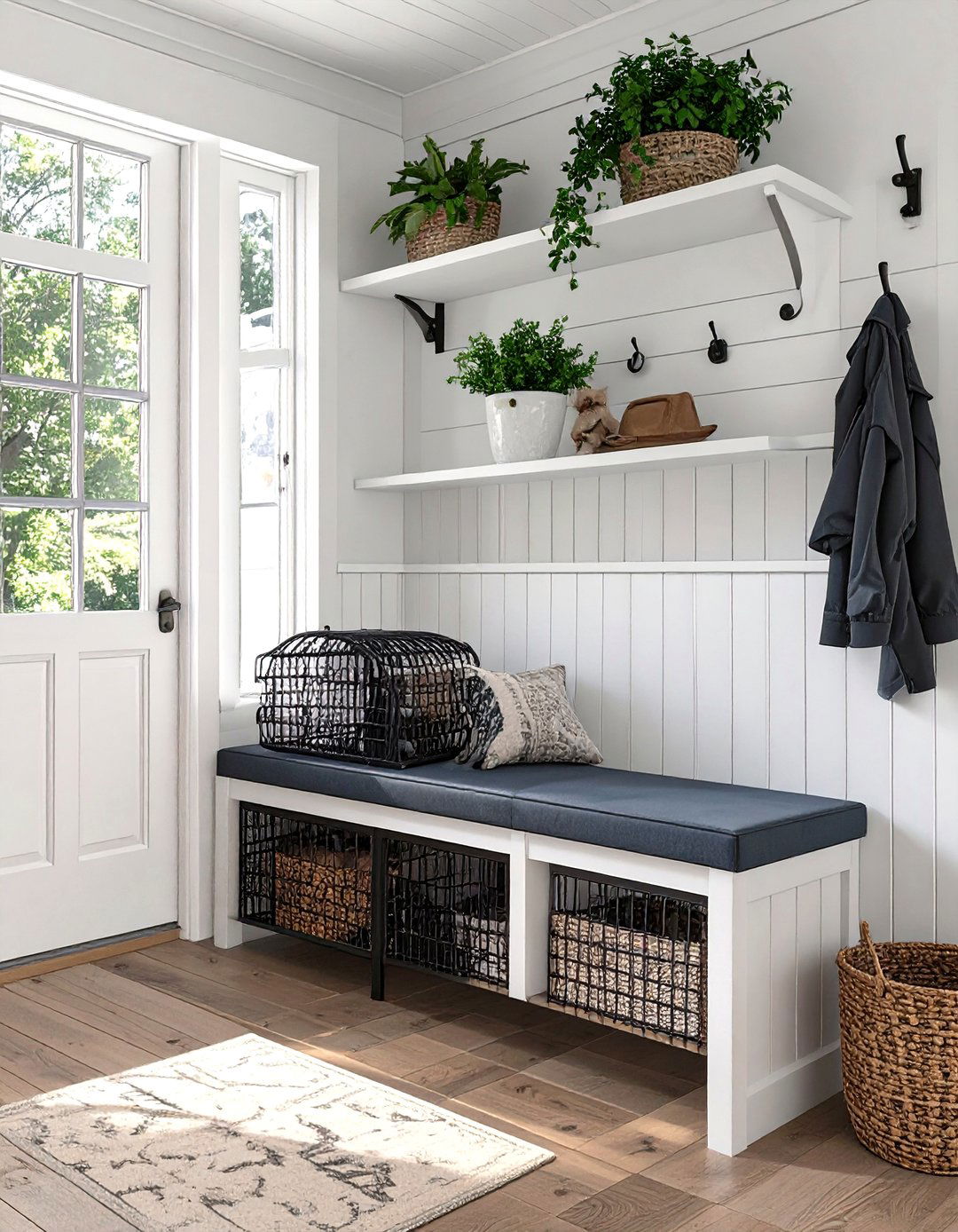 Mudroom Bench with Integrated Dog Crate - 30 mudroom bench ideas