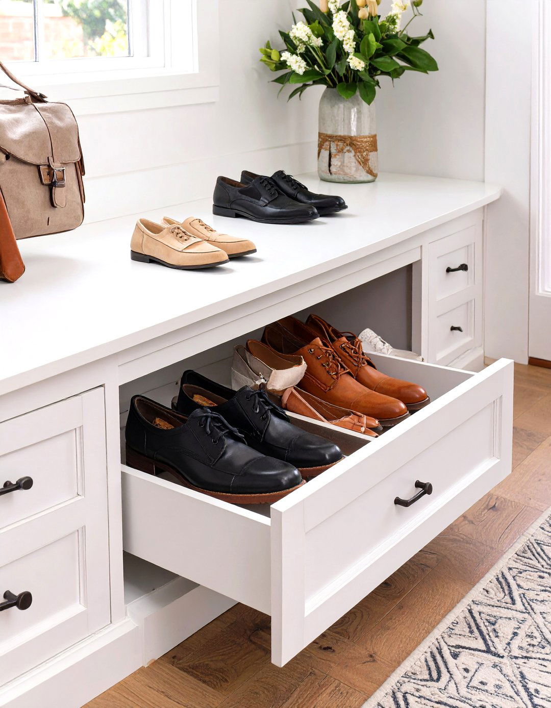Mudroom Bench with Pull Out Shoe Drawers - 30 mudroom bench ideas