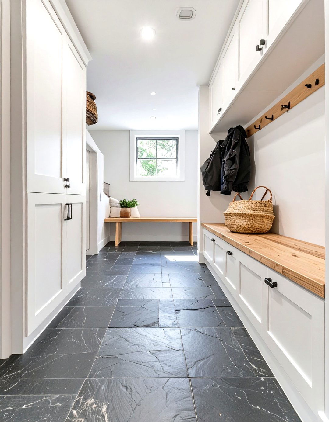 Mudroom with Natural Stone Flooring - 30 modern mudroom ideas