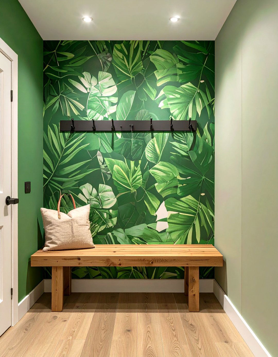 Mudroom with a Wallpaper Accent Wall - 30 modern mudroom ideas