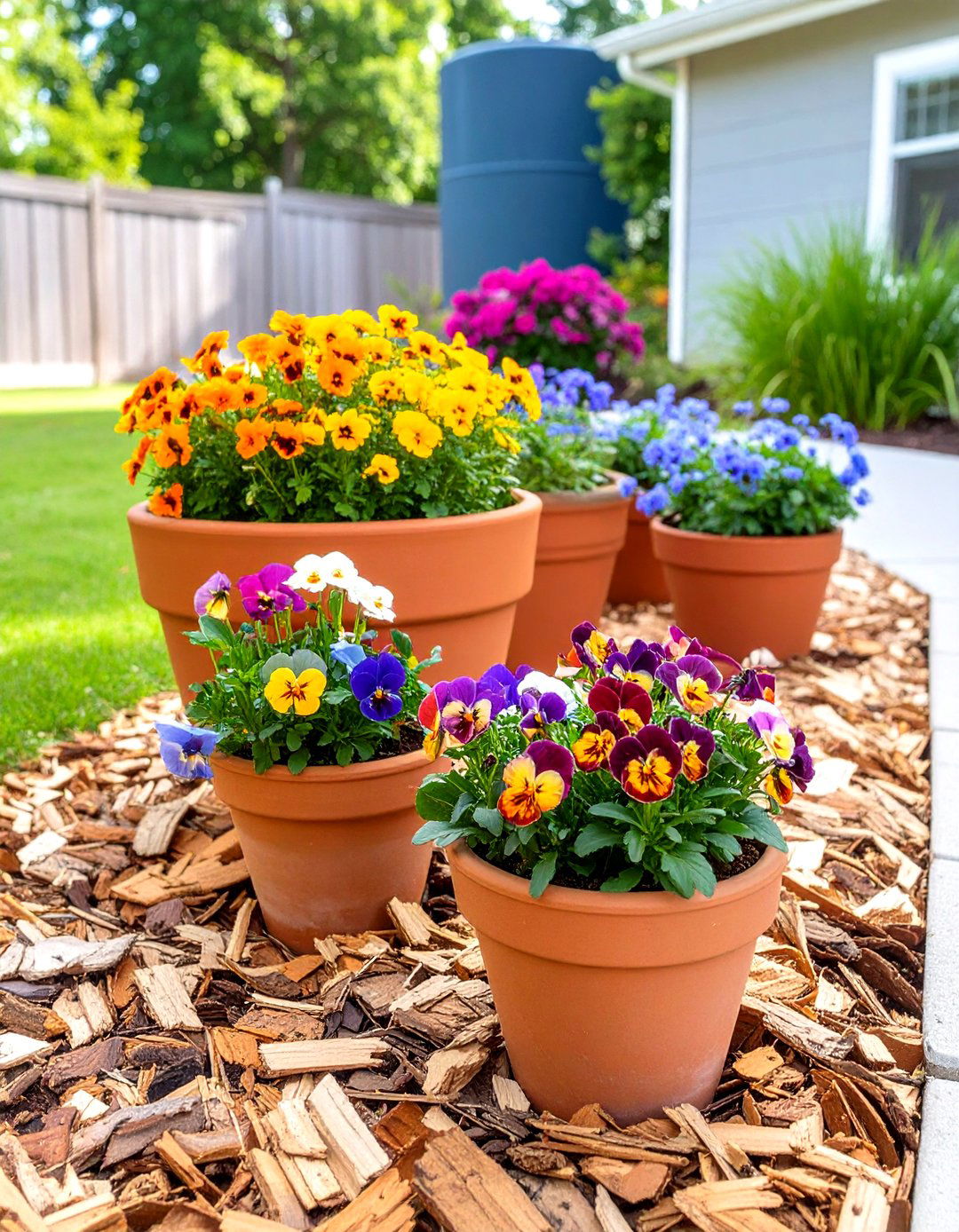 Mulch Bed with Potted Plants - 30 septic tank landscaping ideas