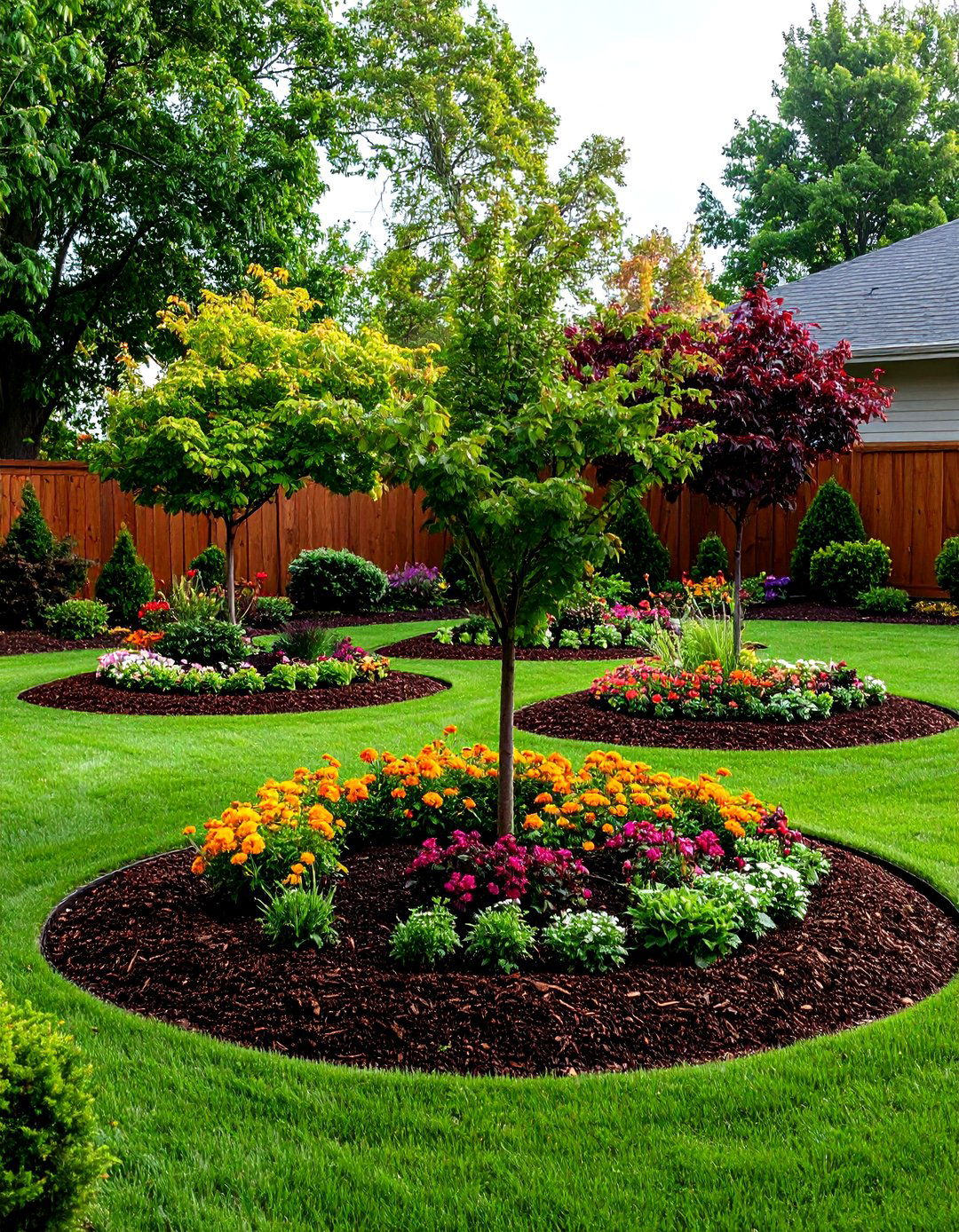 Mulch Islands in a Grassy Yard - 30 front yard mulch ideas