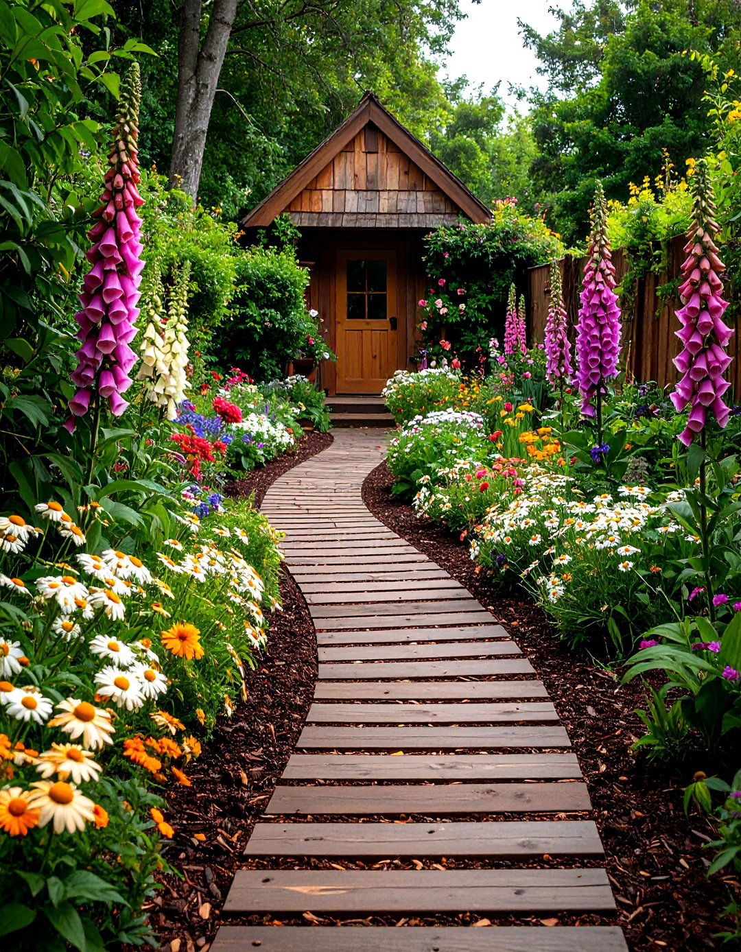 Mulch Pathway Through a Flower Garden - 30 front yard mulch ideas