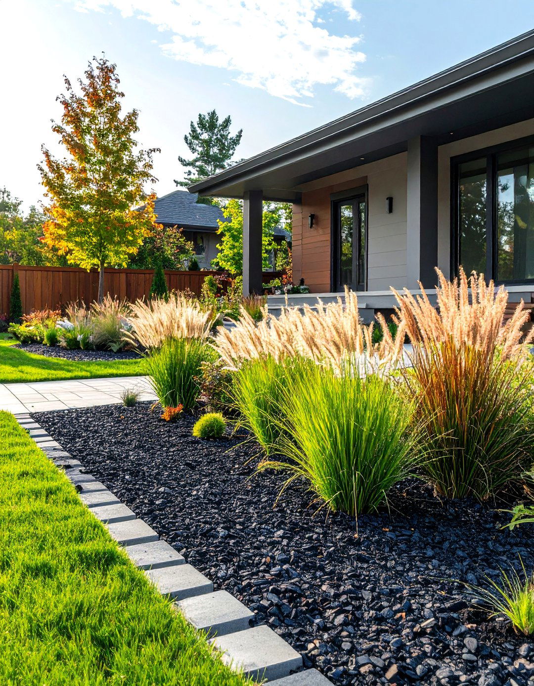 Mulch and Ornamental Grasses - 30 front yard mulch ideas