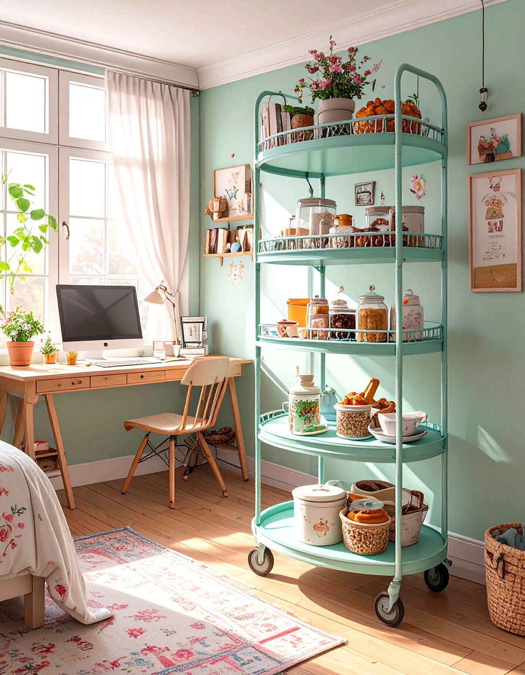 Multi Functional Rolling Cart - 30 single dorm room ideas