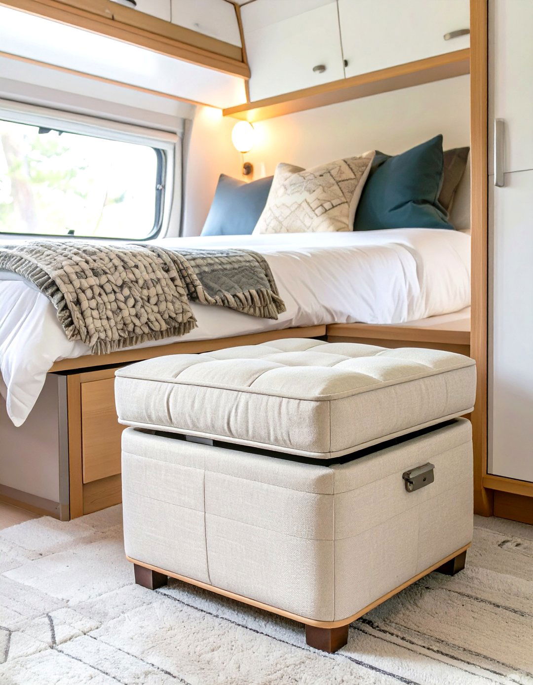 Multi Functional Storage Ottoman - 30 small rv bedroom ideas