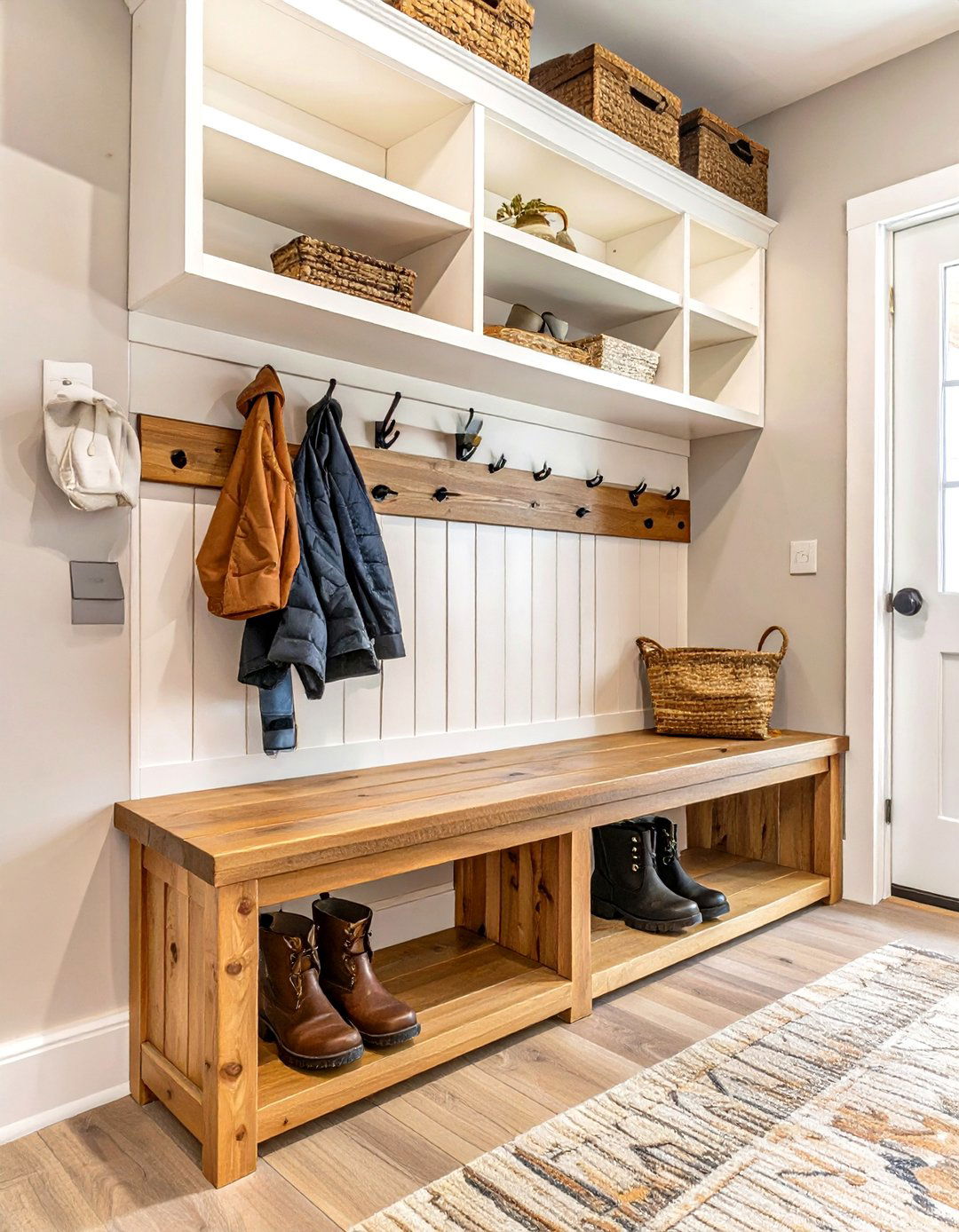 Multi Level Bench and Shelving Unit - 30 mudroom bench ideas