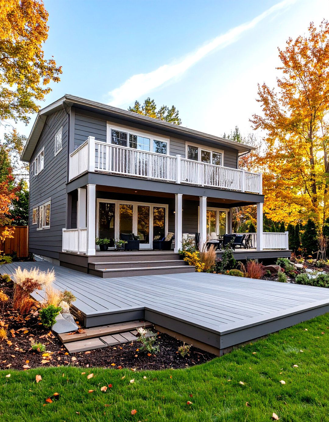 Multi Level Deck with Coordinated Colors - 30 painted deck ideas