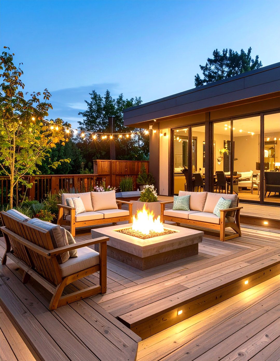 Multi Level Deck with Integrated Fire Pit - 30 fire pit landscaping ideas