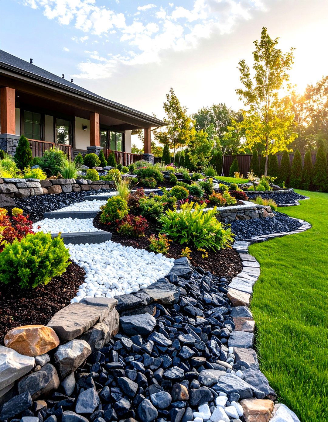 Multi Level Rock Terraces - 30 front yard landscaping ideas with rocks no grass