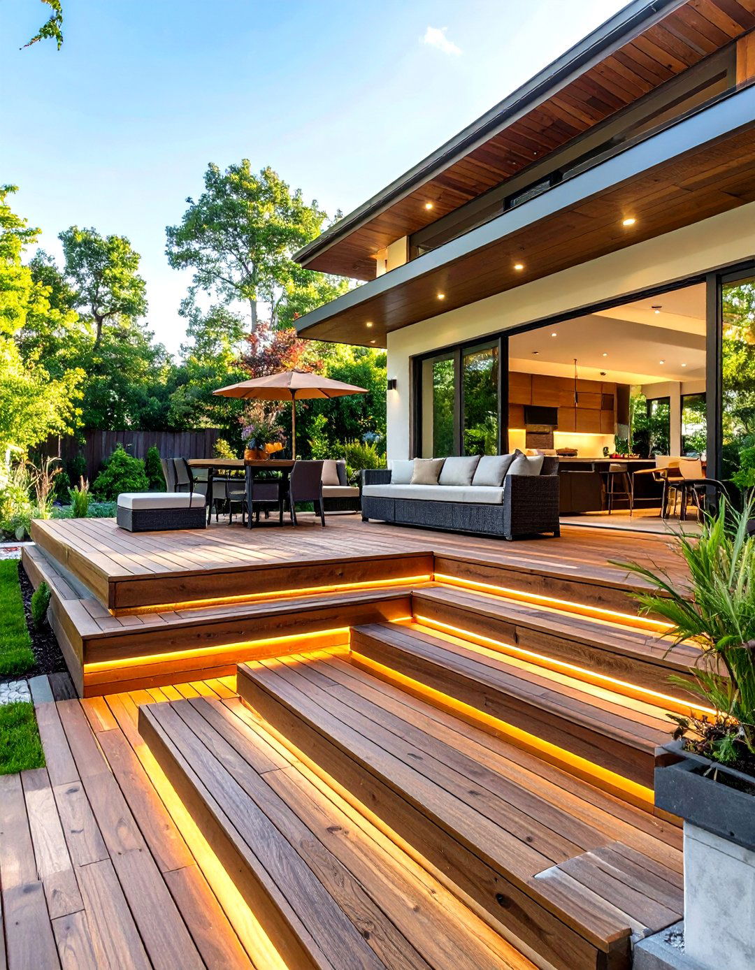 Multi Level Wood Decking - 30 modern backyard ideas no grass