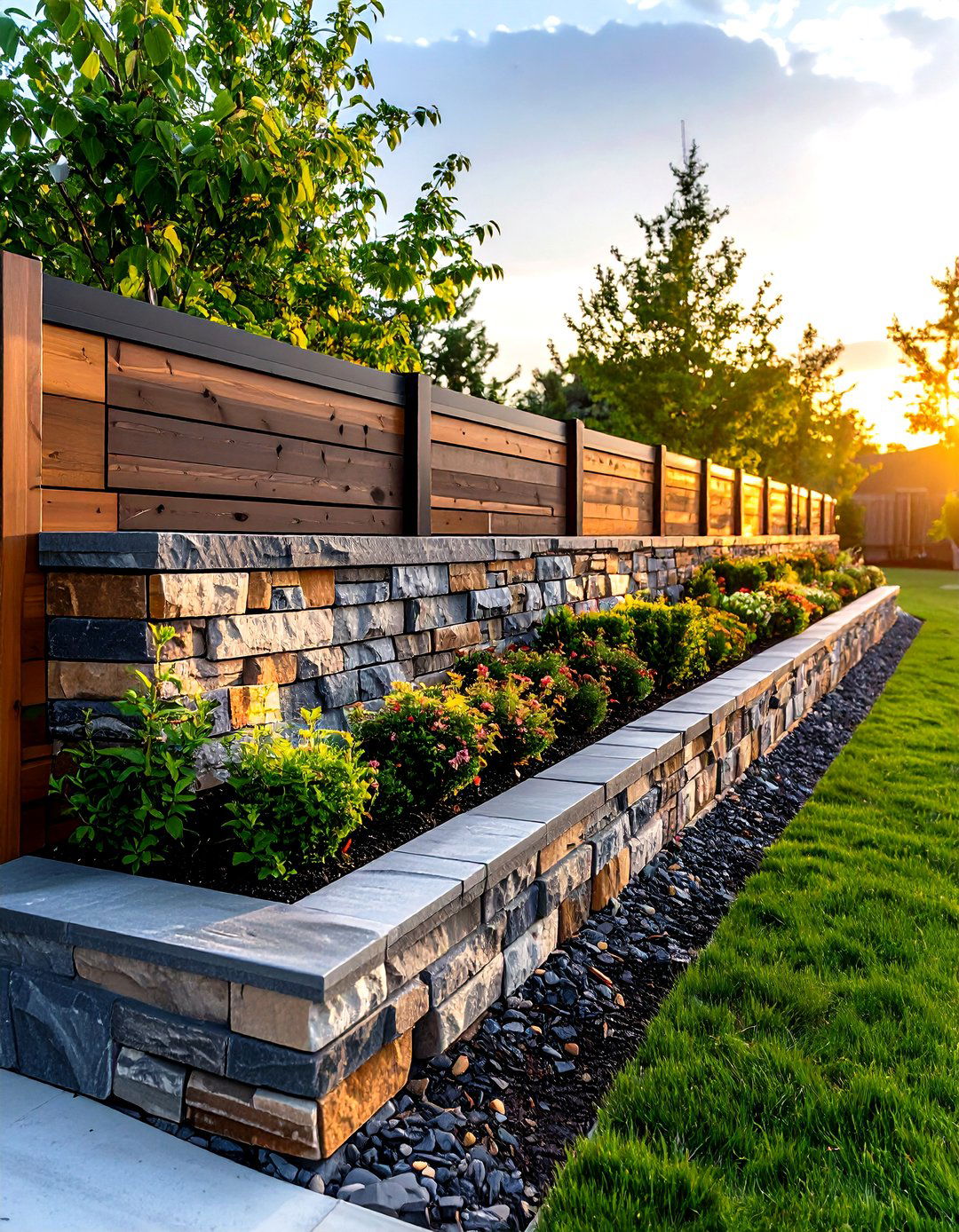 Multi Material Retaining Wall Design - 30 front yard retaining wall ideas